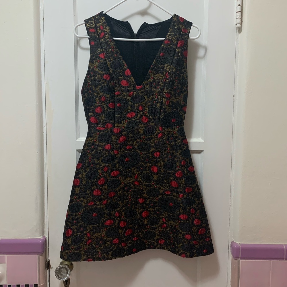 Alice + Olivia Brocade Deep V-Neck Dress